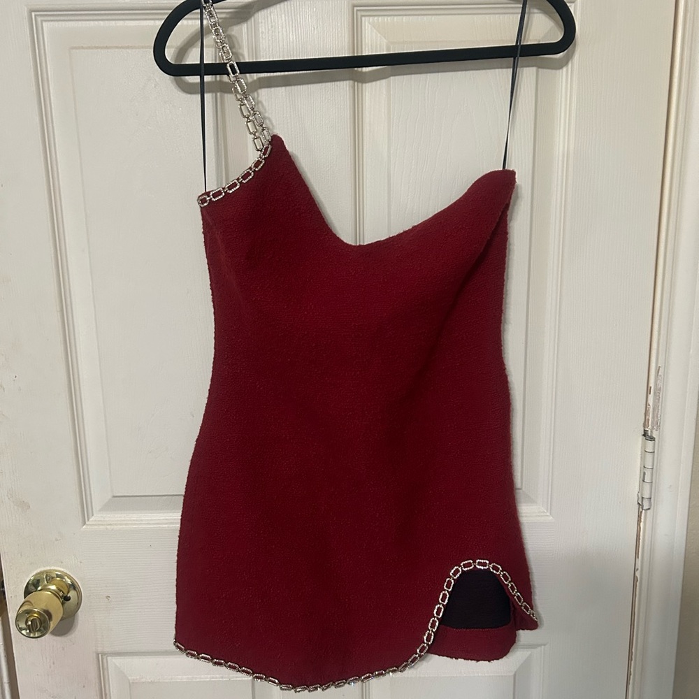 Zara Red High Low Dress with Chain Straps